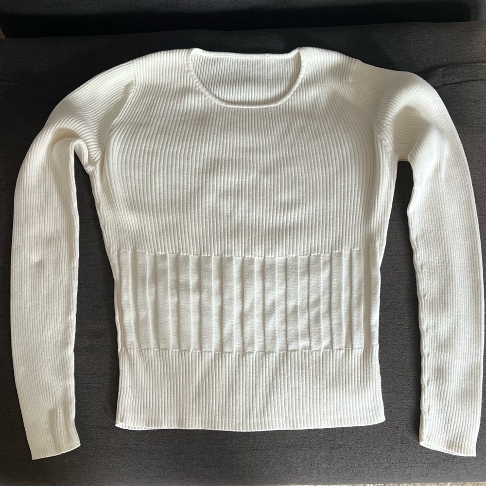 Elegant Cream Ribbed Women's Sweater